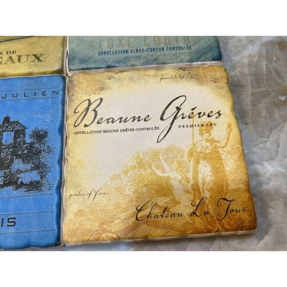 Set of 4 Coasters with French Wine Labels 4" x 4" - Picture 3 of 5